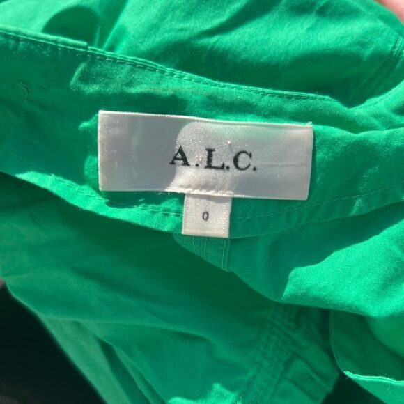 A.L.C. V-Neck Camila Short-Oversized Sleeve Tiered Mini Dress Green Size: 4 - Picture 4 of 5